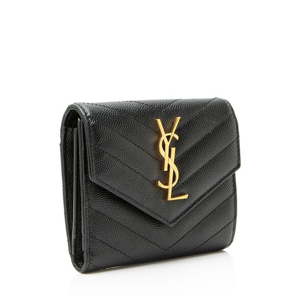 Saint Laurent Grain de Poudre Monogram Compact Trifold Wallet - Picture 2 of 10